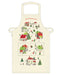 Cavallini & Co. Christmas Village Holiday Cotton Apron-Beige apron with Christmas-themed design of houses and trees on a white background