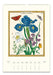 2027 Cavallini & Co. Flora & Fauna Wall Calendar bpage featuring an illustration titled 'Flora Fauna' with blue irises, purple flowers, white lilies, butterflies, and a gold border on an off-white page with a spiral binding at the top.