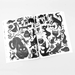 Open book of black cat illustrations on a white background