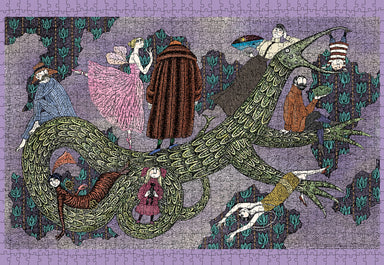 Drop Curtain 1000 Piece Puzzle by Edward Gorey- finished puzzle image