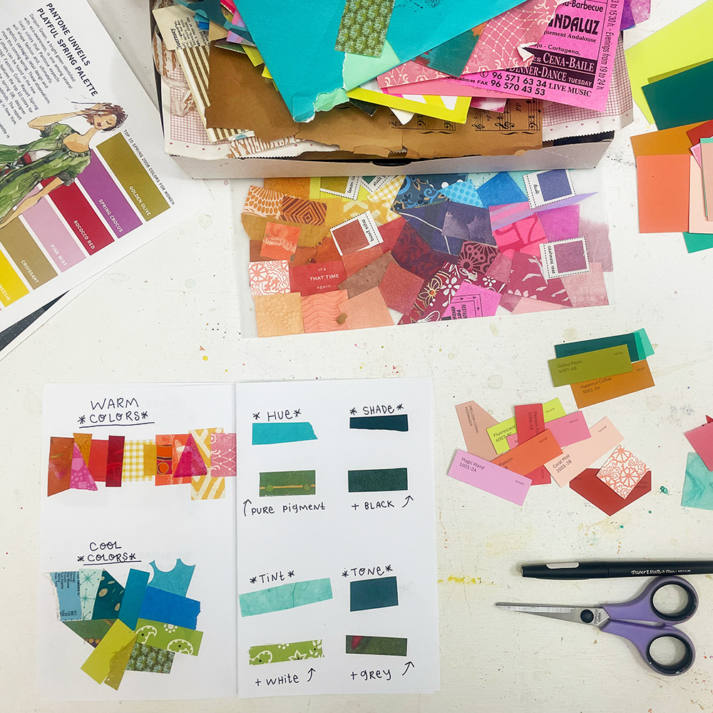 Discovering Your Intuitive Colors class color samples and color sample book with pen and scissors