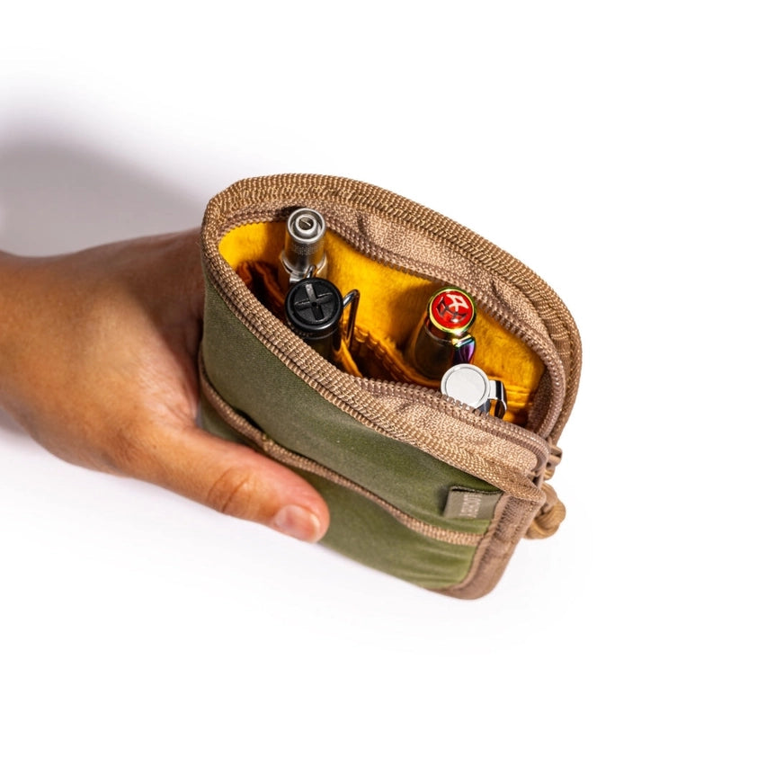 Lochby Quatro Pen Pouch- V2- shown from top end, showing yellow interior on white background