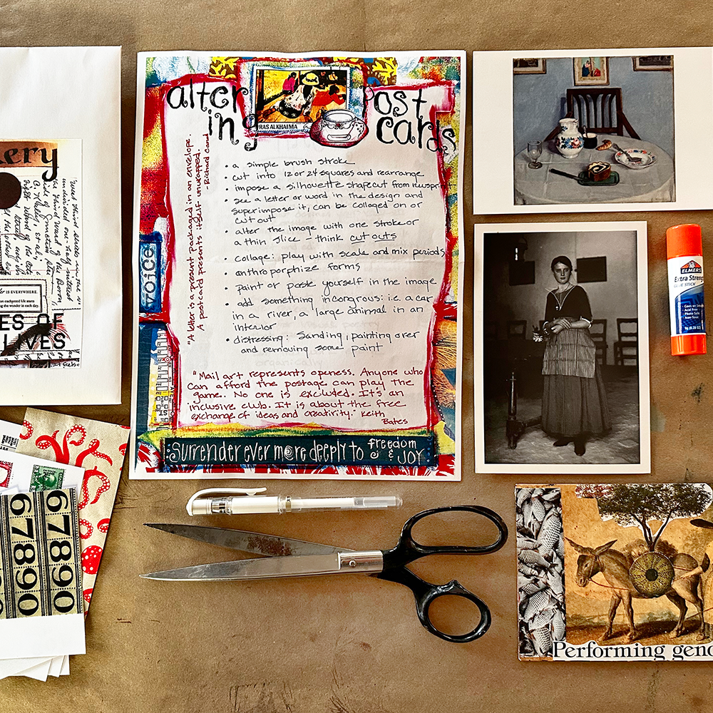 Altered Postcards Class Sample materials and handouts