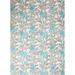 Wild rose and leaf patterned paper with turquoise and dark blue on a white background with gold accents- full sheet