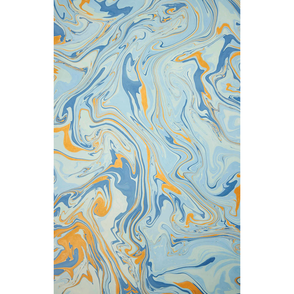 Handmade marbled paper "free spirit" shades of blue with gold- full sheet