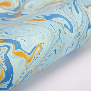 Handmade marbled paper "free spirit" shades of blue with gold- detail