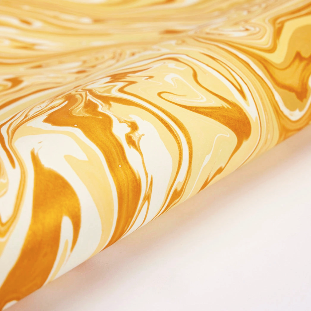 Handmade Indian Cotton Paper- Marbled Champagne -Free Spirit- shades of yellow and gold- detail