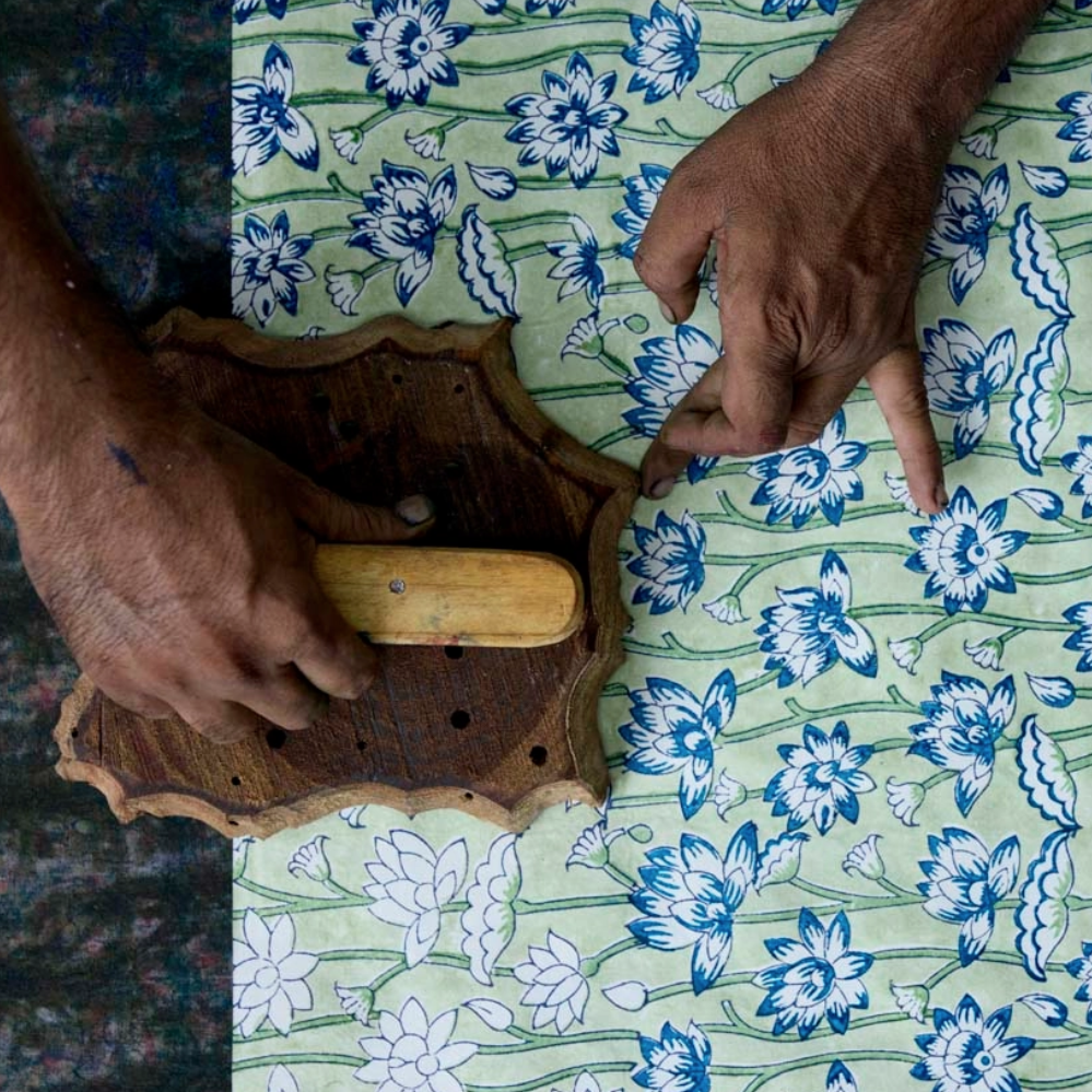  Block Printed lotus floral pattern in progress