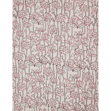 Handmade Indian Cotton Paper- Block Printed lotus floral pattern with pink flowers and green stems- full sheet