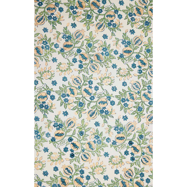 Block Printed indigo and gold pomegranate pattern with  green leaves- full sheet