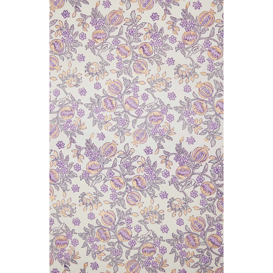 Block Printed lavender and gold pomegranate pattern with  green leaves- full sheet