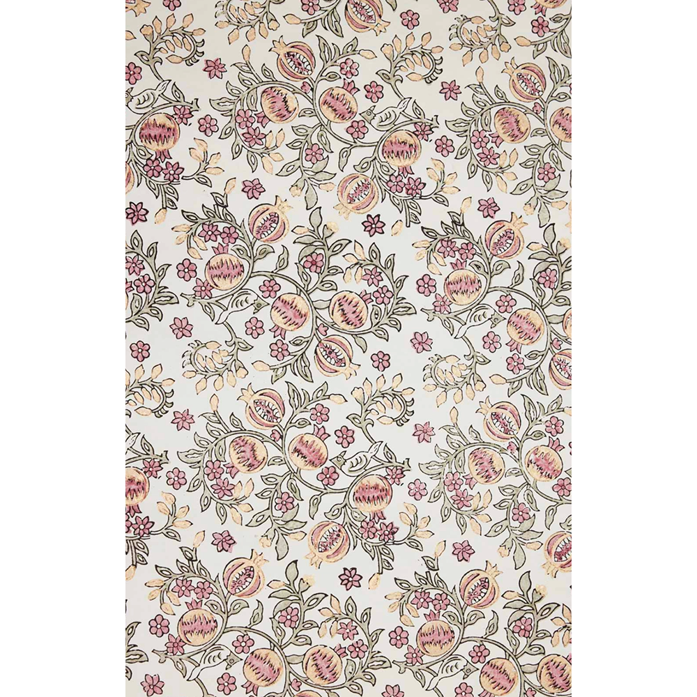 Block Printed pink and gold pomegranate pattern with  green leaves- full sheet