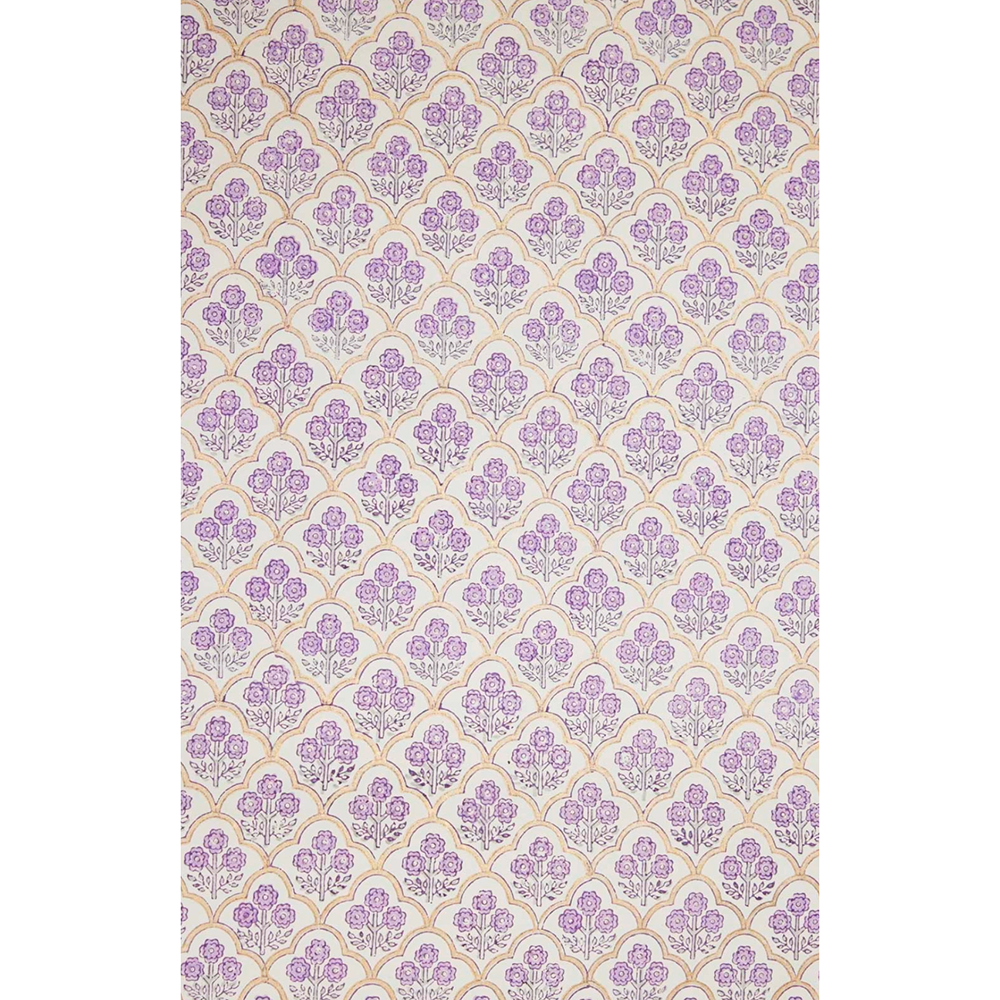 Block Printed lavender and green repeating flower pattern with  gold arches- full sheet