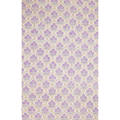 Block Printed lavender and green repeating flower pattern with  gold arches- full sheet