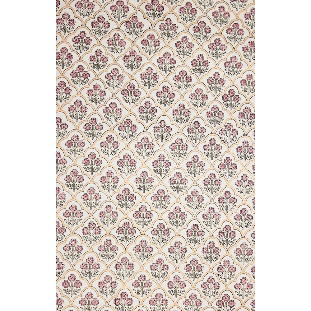 Block Printed pink and green flower pattern with  gold arches- full sheet