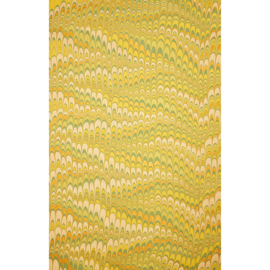 Handmade Indian Cotton Paper- Marbled Scallops- green, yellow, gold- full sheet