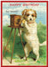Vintage-style birthday card in a puzzle form with a dog and camera and Happy Birthday greeting.