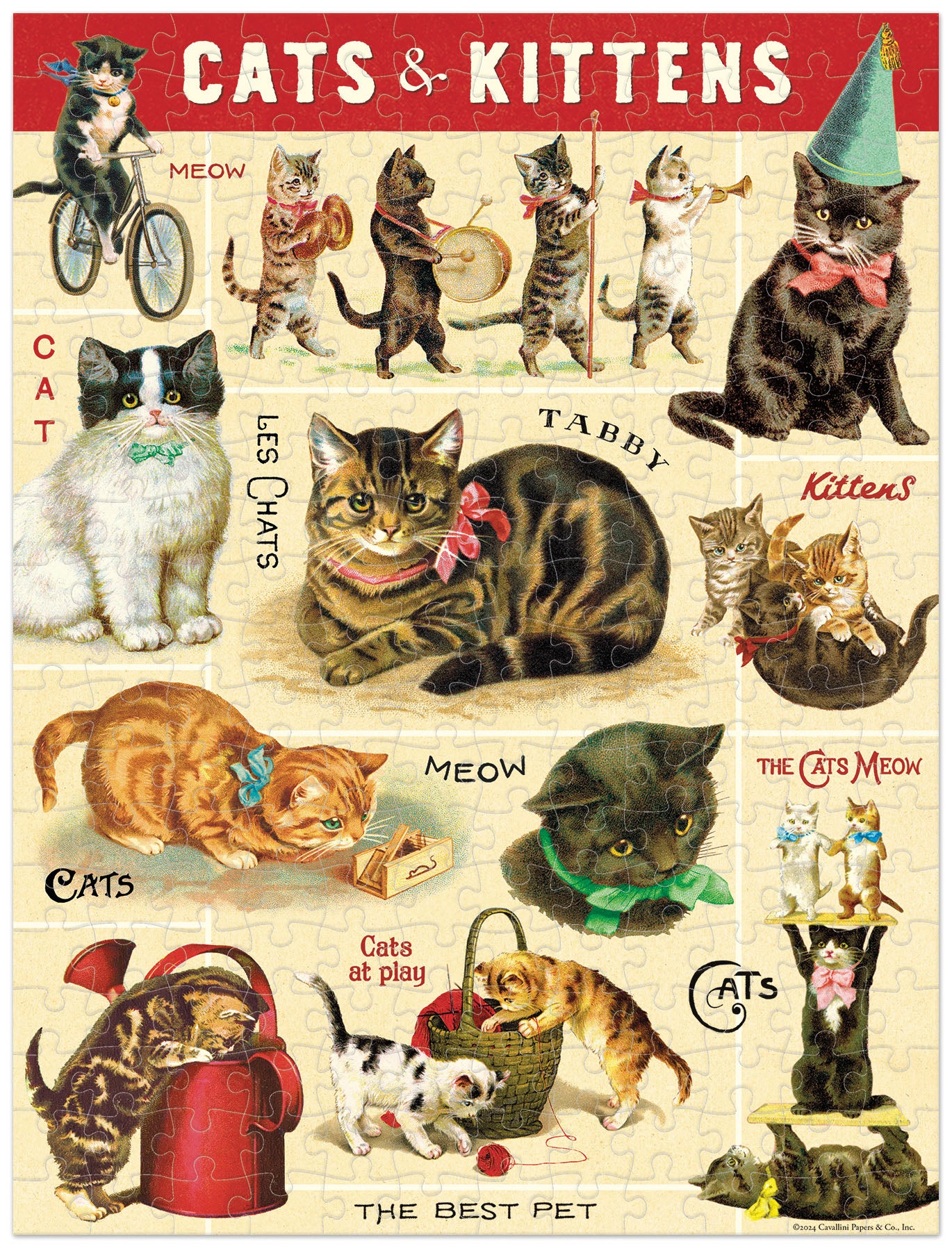 Cavallini & Co. Vintage Cats 240 Piece Mini Puzzle image showing finished puzzle