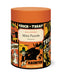 A cylindrical puzzle box for a Halloween mini puzzle, featuring an orange lid and a colorful Halloween-themed label with illustrations of a witch, pumpkin, ghost, and bats. The label reads 'TRICK OR TREAT HALLOWEEN Mini Puzzle 240 pieces' and 'HAUNTED HALLOWEEN'.