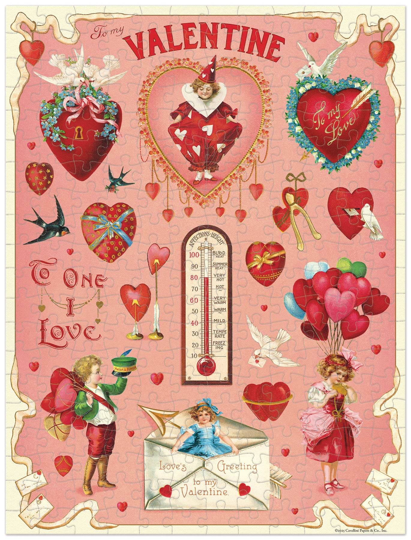Cavallini & Co. Valentine 240 Piece Mini Puzzle- completed puzzle shown.