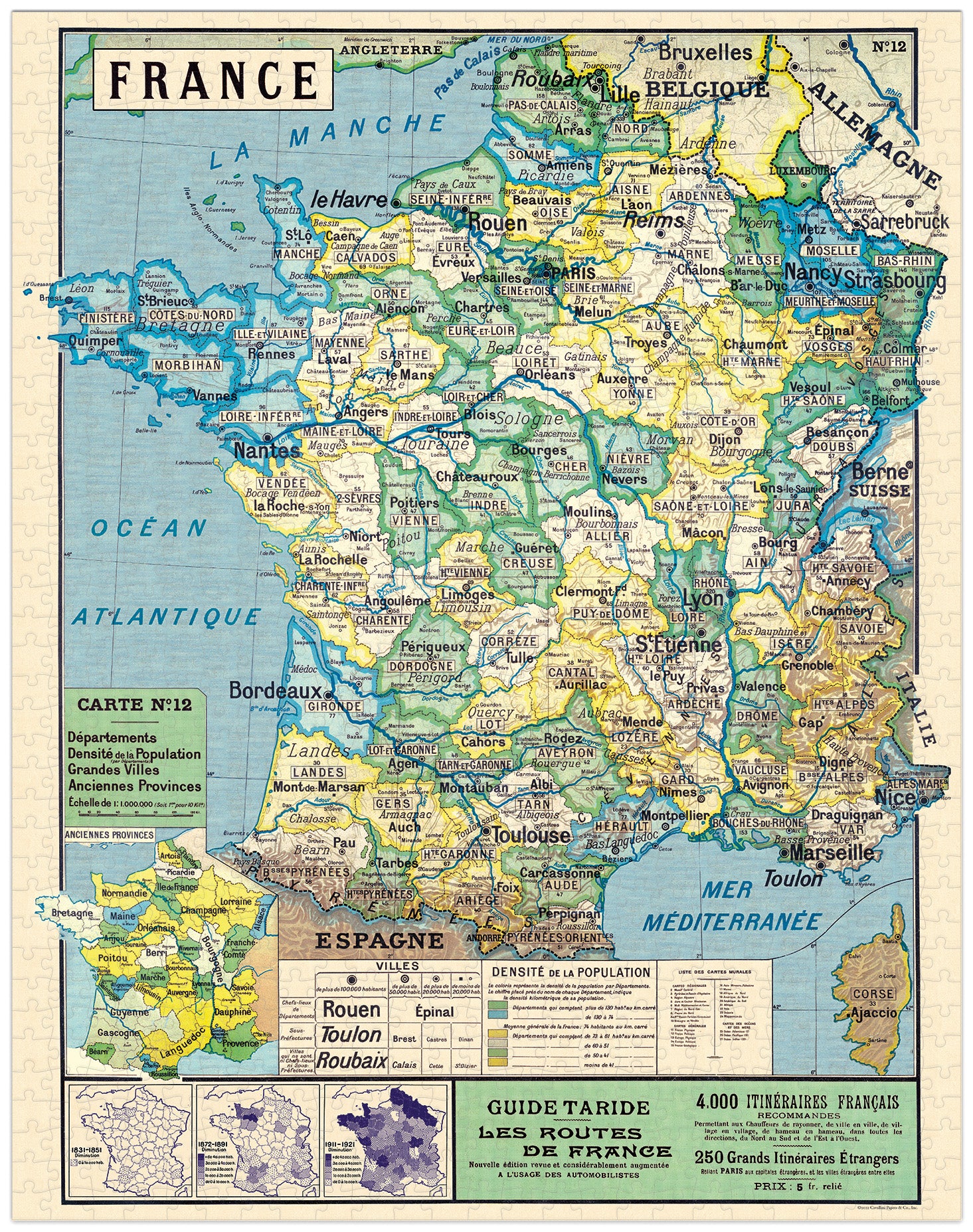 Cavallini & Co. Map of France 1000 Piece Puzzle- image showing finished puzzle