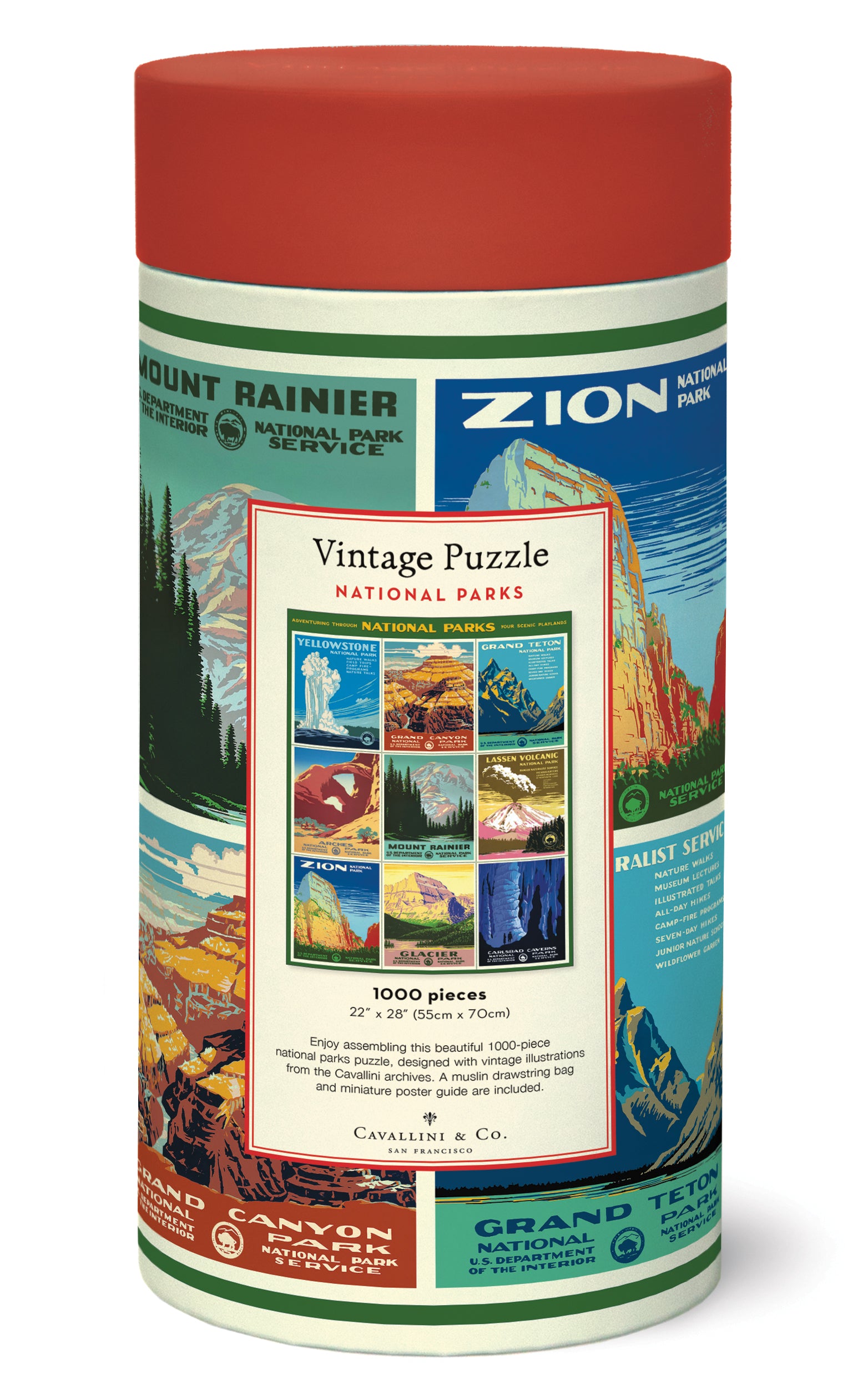 Cavallini & Co. National Parks Posters 1000 Piece Puzzle back of package image