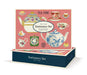 Tea time stationery set packaging with teapots and pastries on a pink background