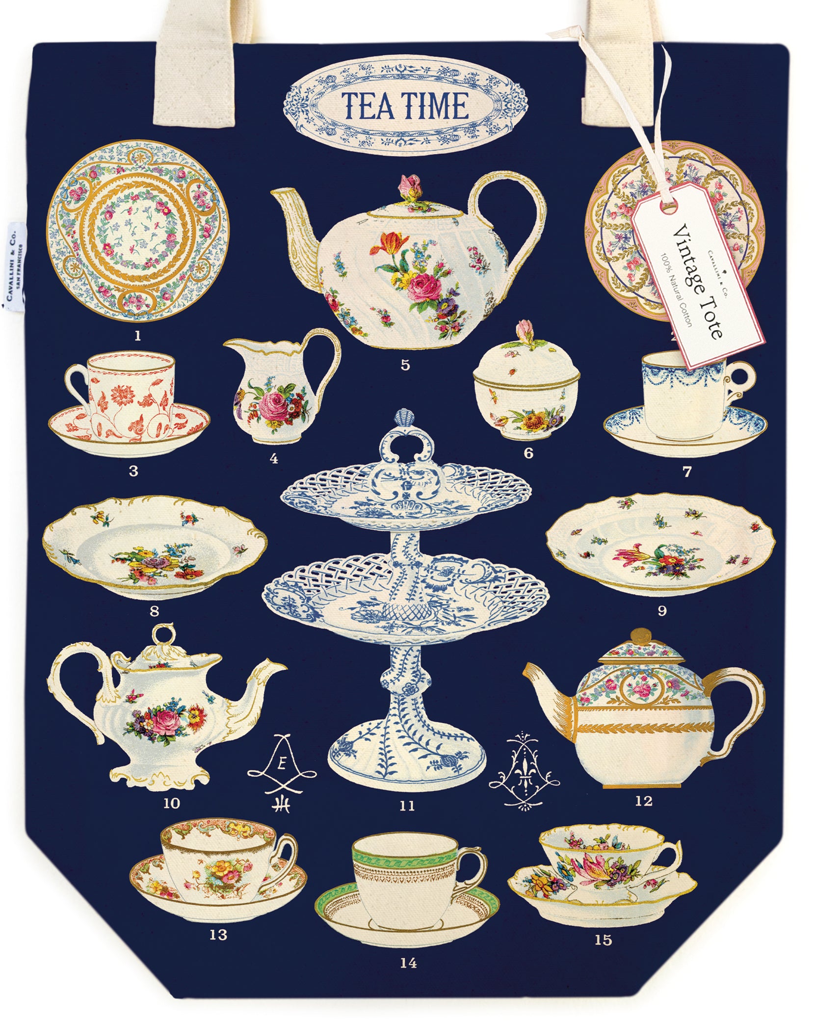 Cavallini & Co. Tea Time Cotton Tote Bag closeup view