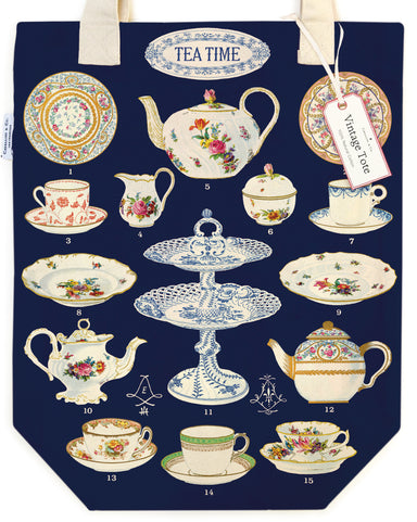Cavallini & Co. Tea Time Cotton Tote Bag closeup view