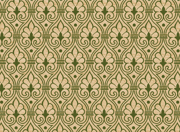 Rossi 1931 Italian Decorative Damask Flowers- Green/Gold
