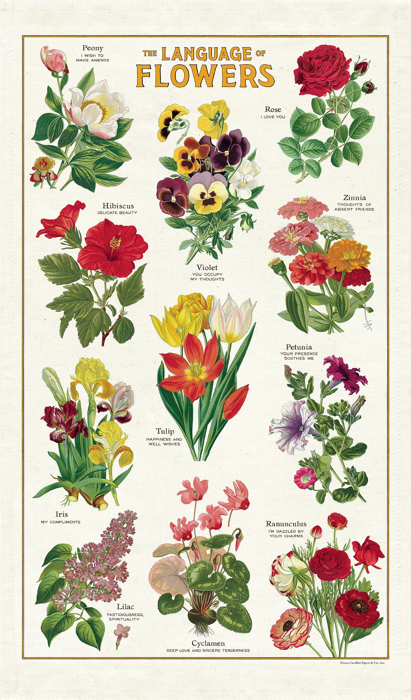 Cavallini & Co. Language of Flowers Cotton Tea Towel