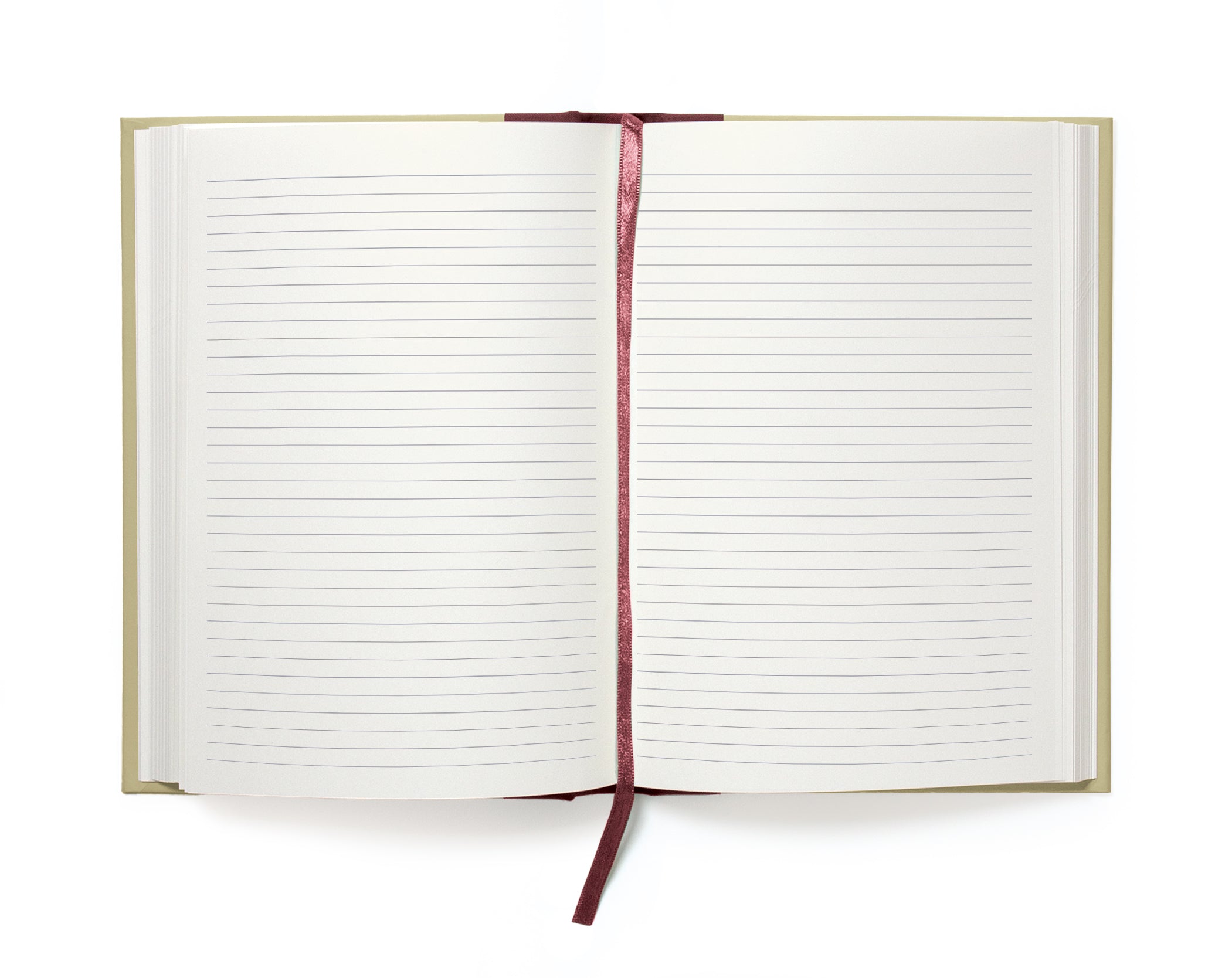 Open notebook with lined pages on a white background