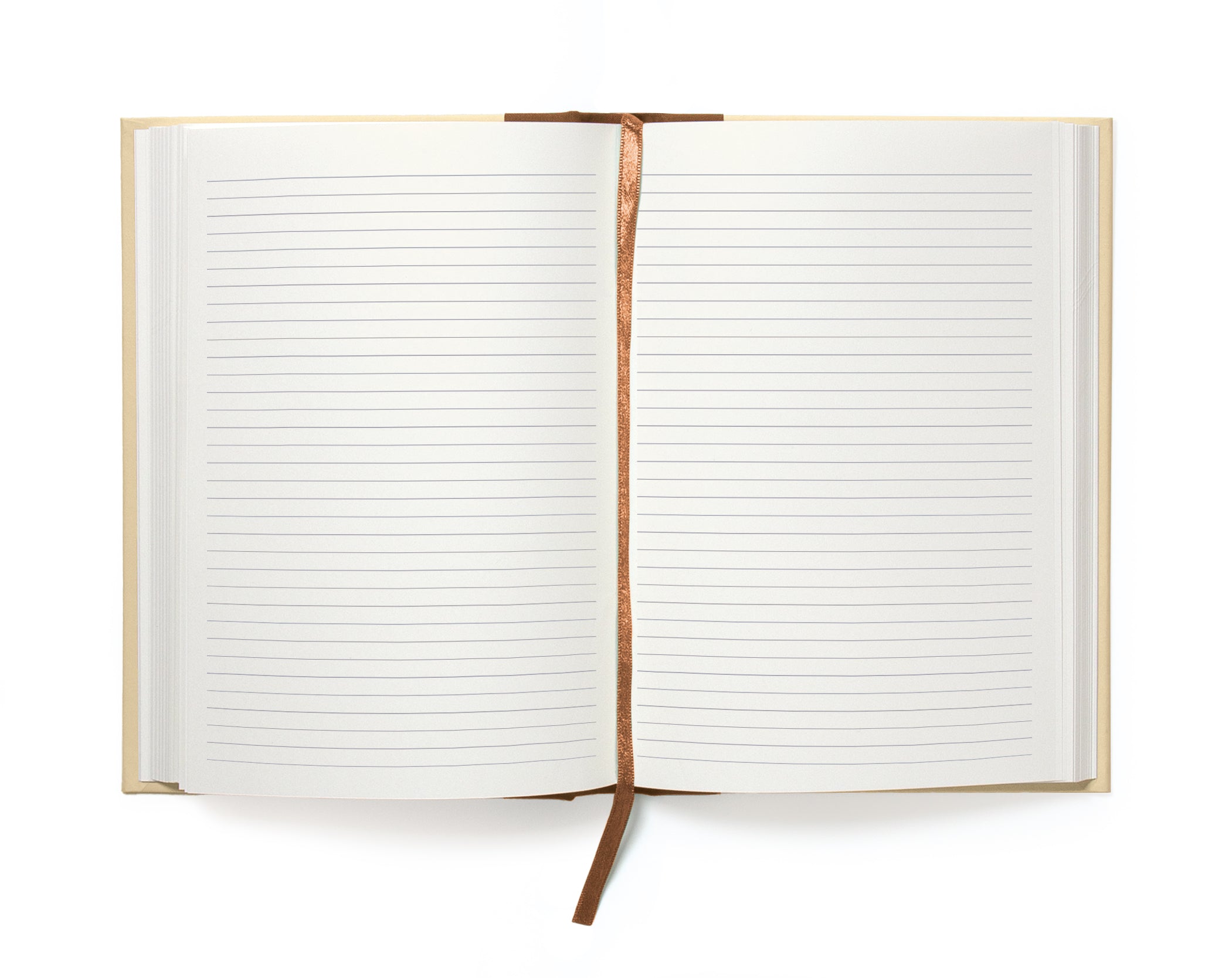 Open notebook with lined pages on a white background