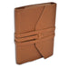 Italian Leather Wrap Journal- 5x7 Inches, Lined Pages- Refillable- image shows brown leather notebook with strap closure on a white background