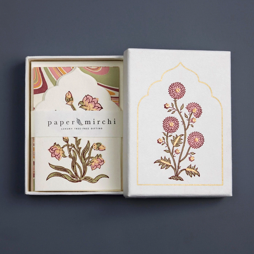 Indian Cotton Boxed Notecards- Sandook Pink Quartz