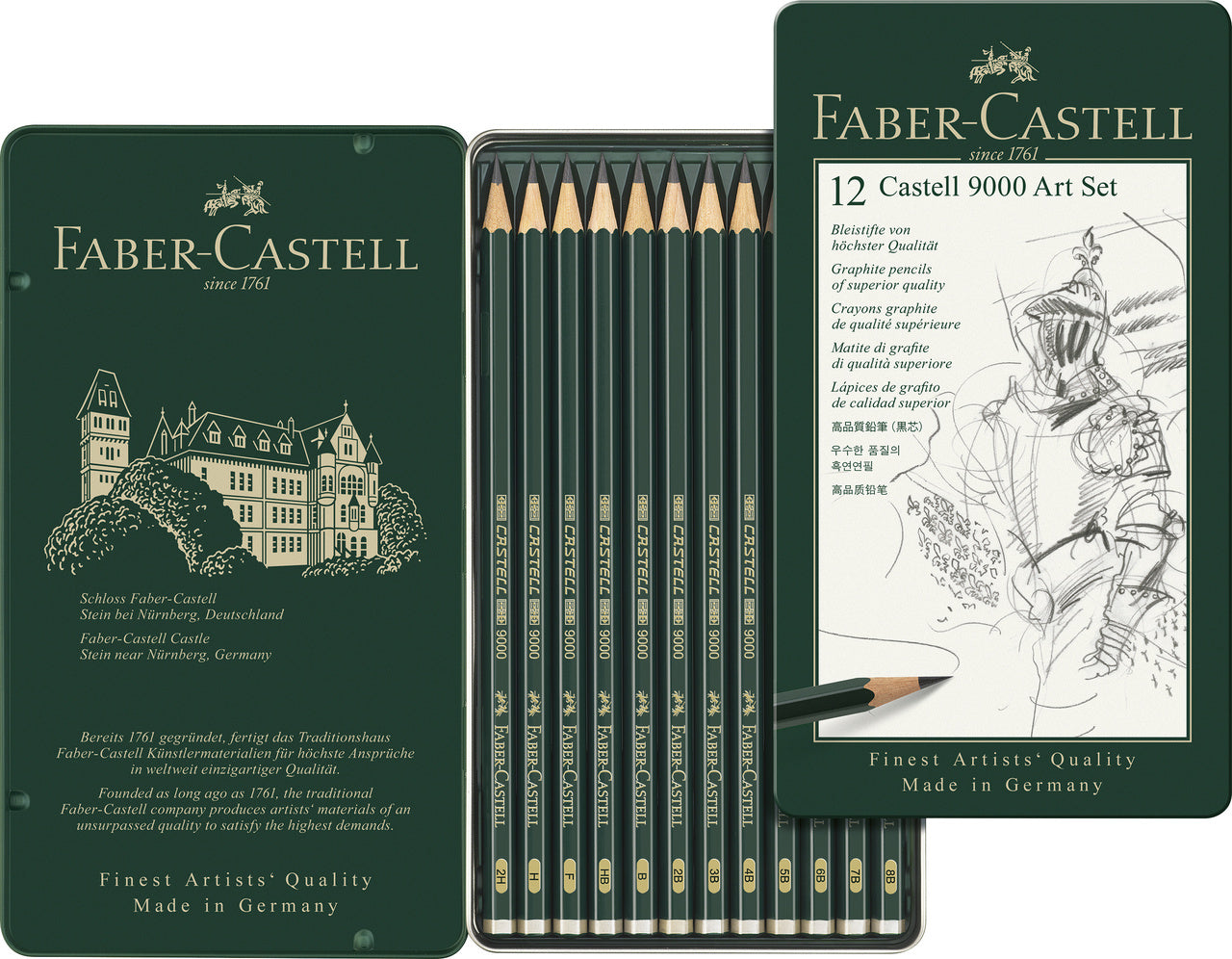 12 graphite pencils of superior quality in finely graded degrees of hardness ranging from 8B - 2H.