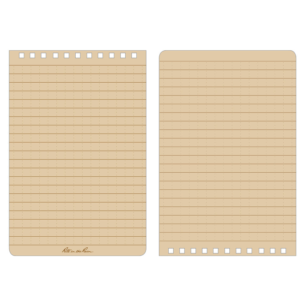 This top-spiral notebook has 50 sheets (100 pages) printed with the "universal pattern", blue ink on white paper- 1/4 inch rules with a faint 1/4 inch grid. 