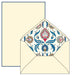 This writing set comes with large sheets of 120 gsm paper which have a blue border. The envelopes are lined with a cool tone classic Florentine paper to match the paper's blue border. 