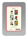 Postcards are packaged in a reusable tin which  contains 18 postcards, 2 each of 9 styles (6 of 9 designs are shown). 