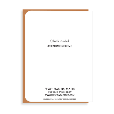 Milagro Birds greeting card has our "Two Hands" printed on front and back of card.
