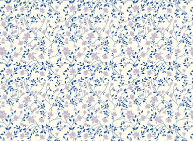 This Rossi 1931 Decorative Letterpress Paper features a repeating pattern of delicate two-colored purple flowers on a natural cream background.