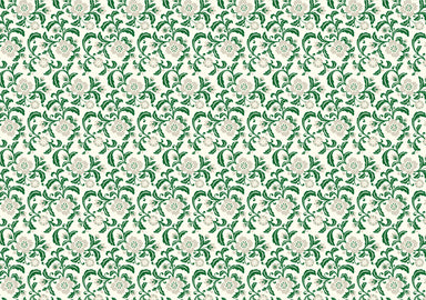 This Rossi 1931 Decorative Letterpress Paper features a repeating pattern of grey and green repeating flowers on a natural cream background.