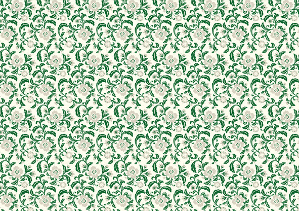 This Rossi 1931 Decorative Letterpress Paper features a repeating pattern of grey and green repeating flowers on a natural cream background.