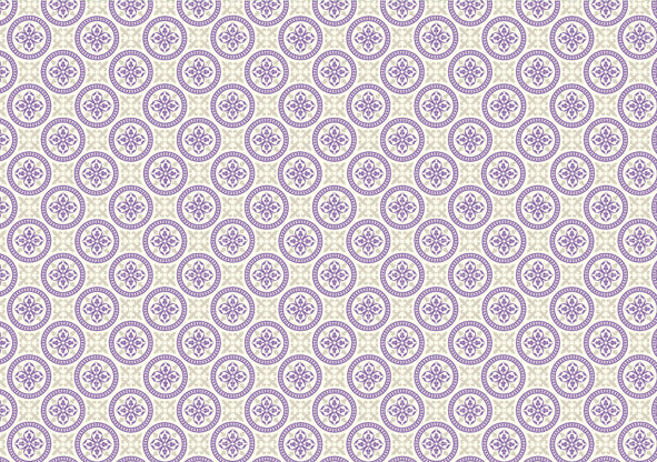 This Rossi 1931 Decorative Letterpress Paper features a repeating pattern of purple medallions. 