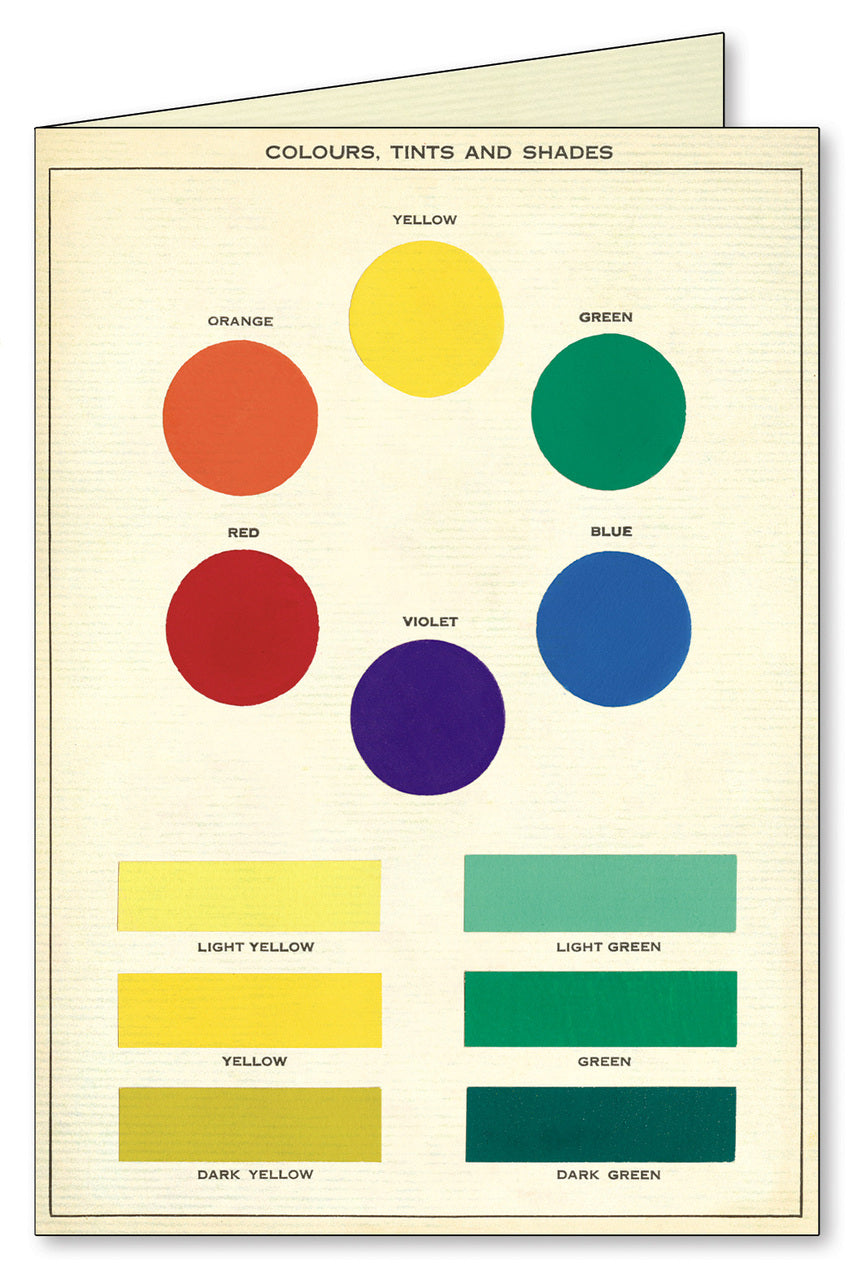 Colours, tints, and shades notecard. 