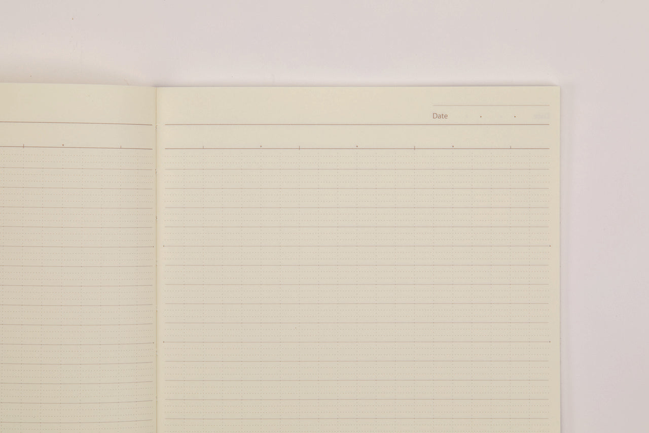 Each page has its own heading with spaces for date and title.  Smooth, cream colored paper is easy on the eye and works well with any writing instrument.