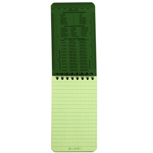 Rite in the Rain Spiral Notebook- Green- 3x5 inches- inside of front cover showing page layout