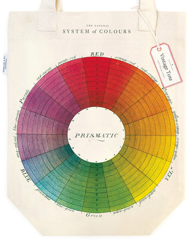Add color and design to your kitchen, or your art studio and your every day life with Cavallini's Color Wheel cotton tote bag. 