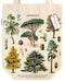 Arboretum Tote Bag features beautiful detailed vintage images of trees, their leaves, seeds, cones, and trunk details.