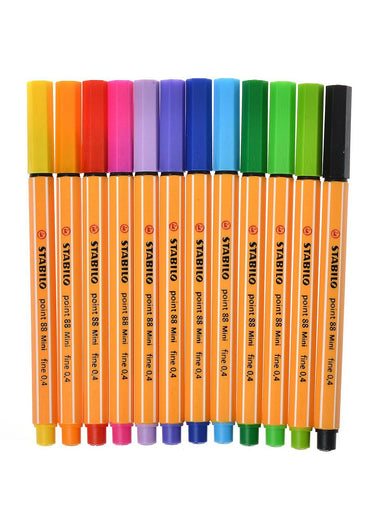 STABILO Point 88 Mini Fineliner in Pocket Size- 12 Colors in plastic wallet